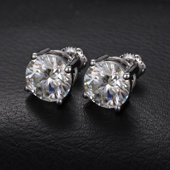 Certified 8ct. t.w. Moissanite Diamond Round Stud Earrings NEW A - Picture 9 of 13